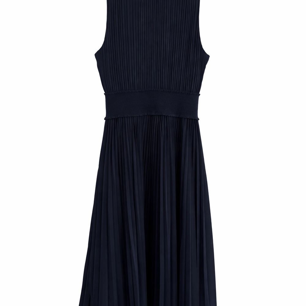 Nannette Navy Sleeveless Pleated Midi Dress